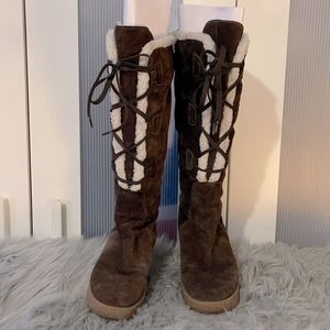 Michael Kors Brown Suede Tie Up Tall Boots 8M